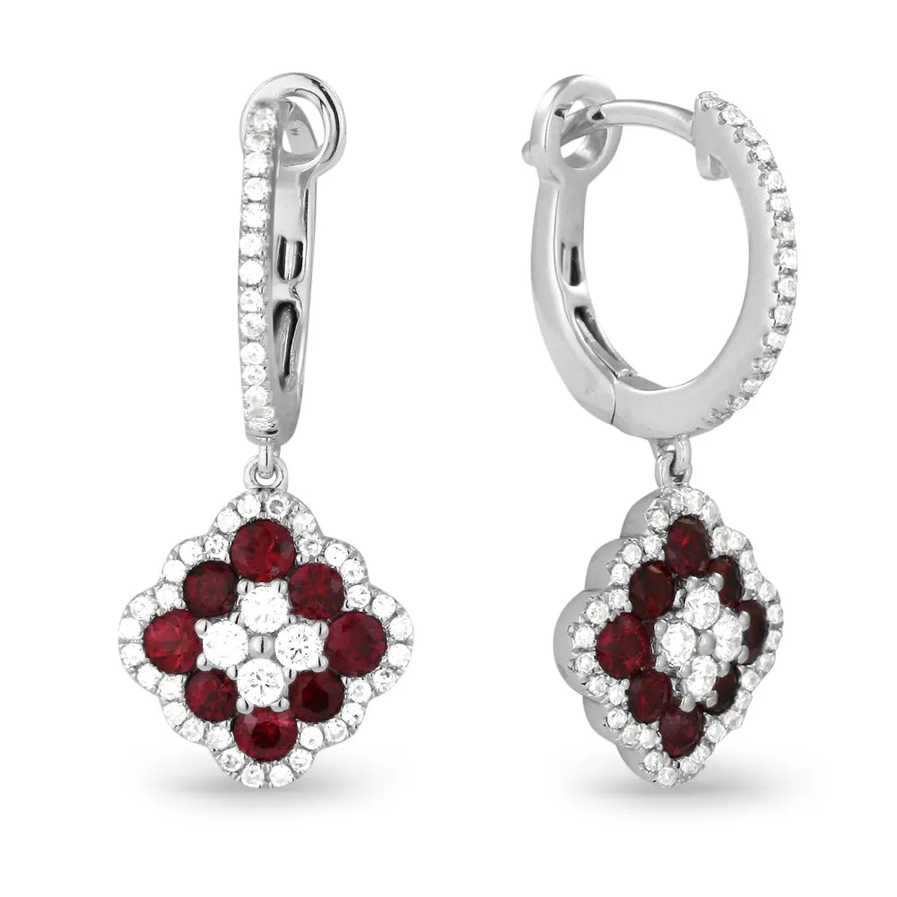 0.87Ct Ruby Drop/dangle Earrings In 14K White Gold