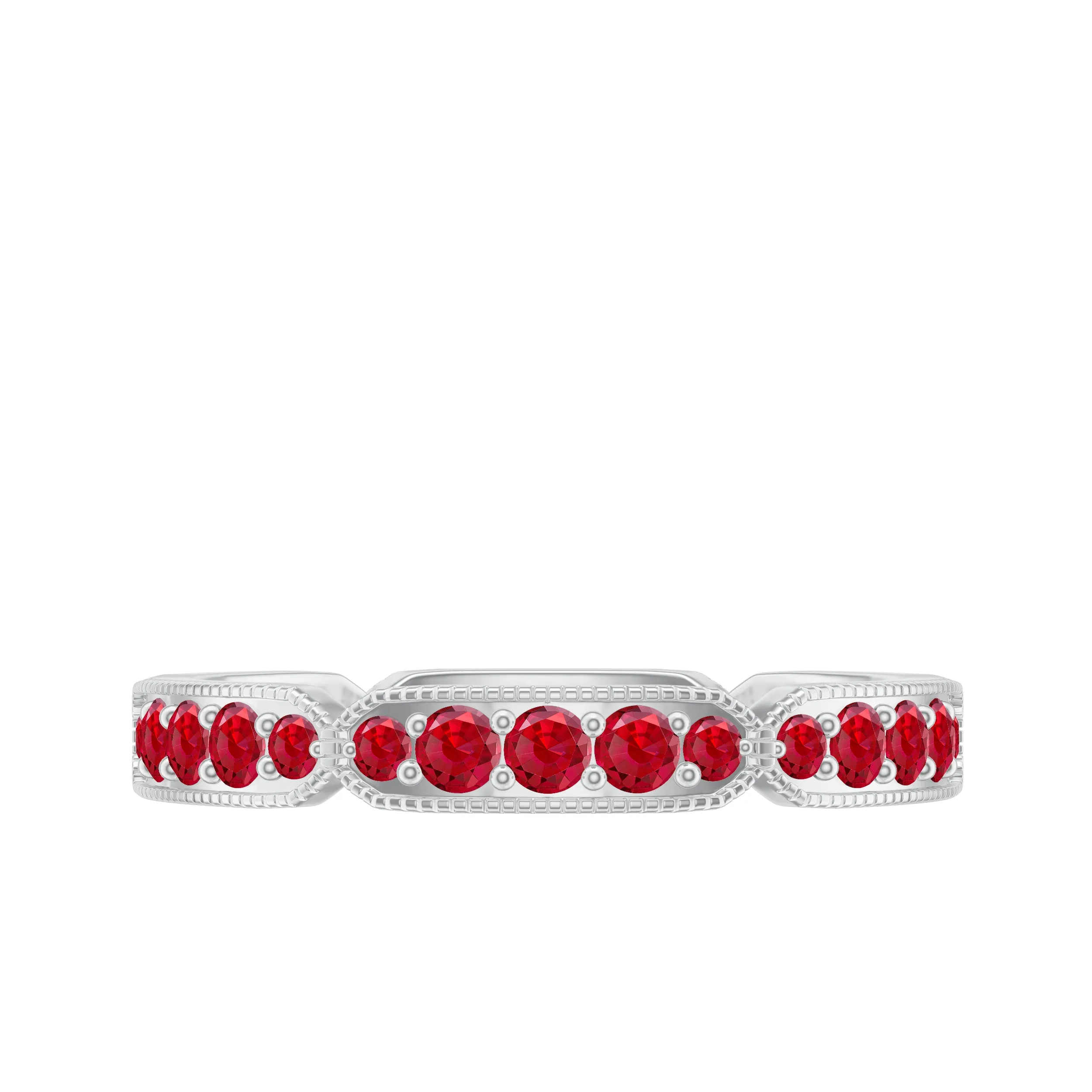 1 CT Created Ruby Eternity Band Ring with Gold Milgrain Details