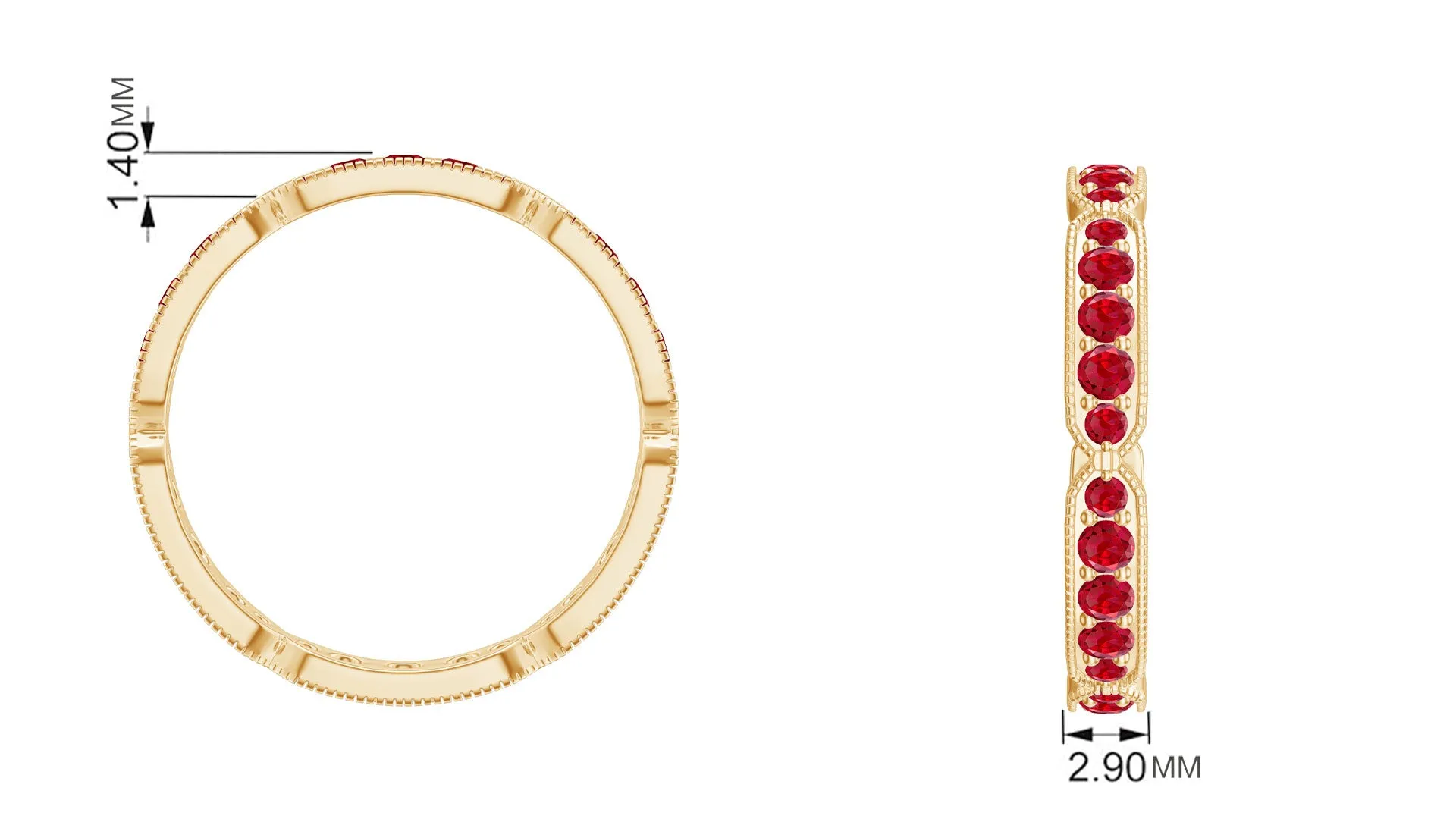 1 CT Created Ruby Eternity Band Ring with Gold Milgrain Details