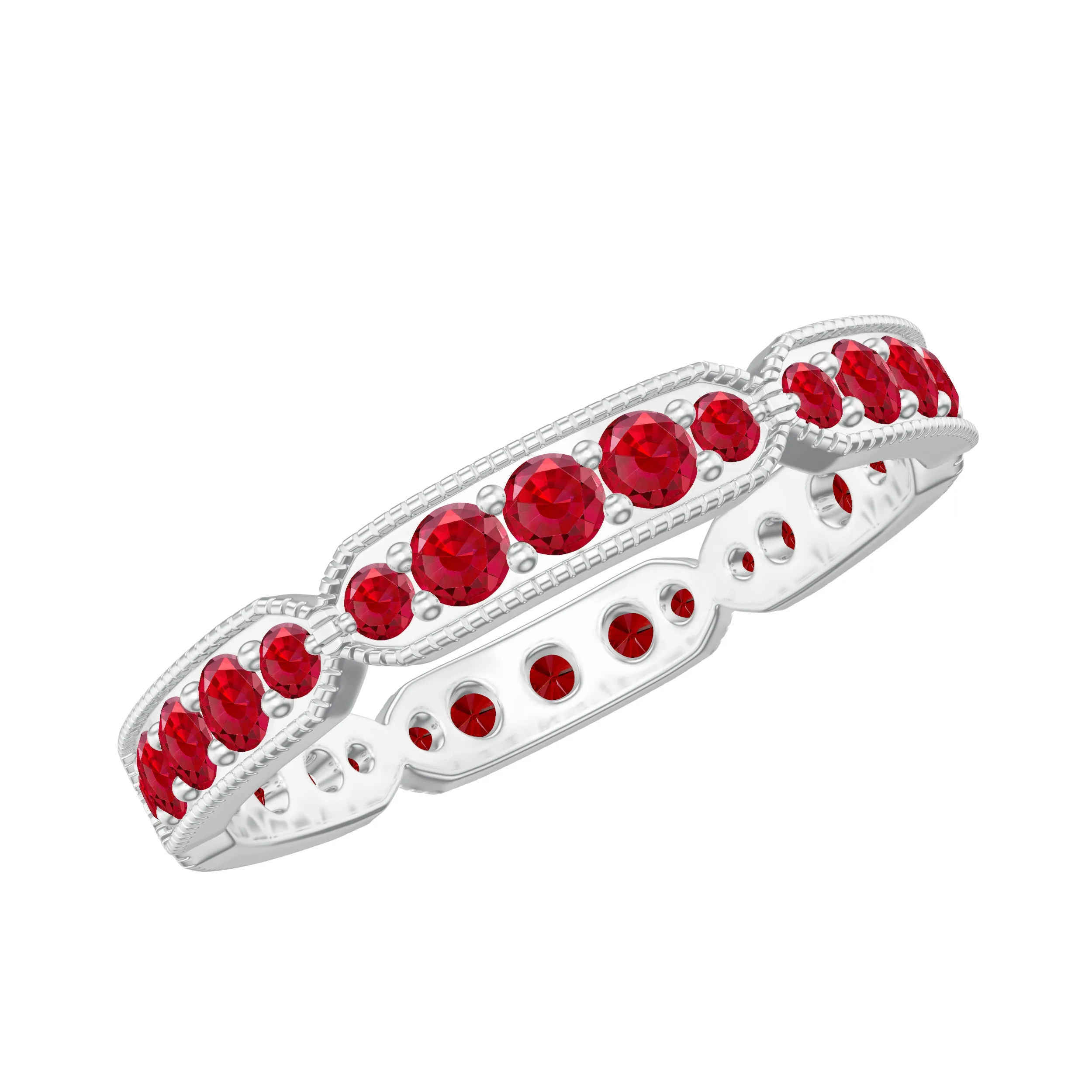 1 CT Created Ruby Eternity Band Ring with Gold Milgrain Details