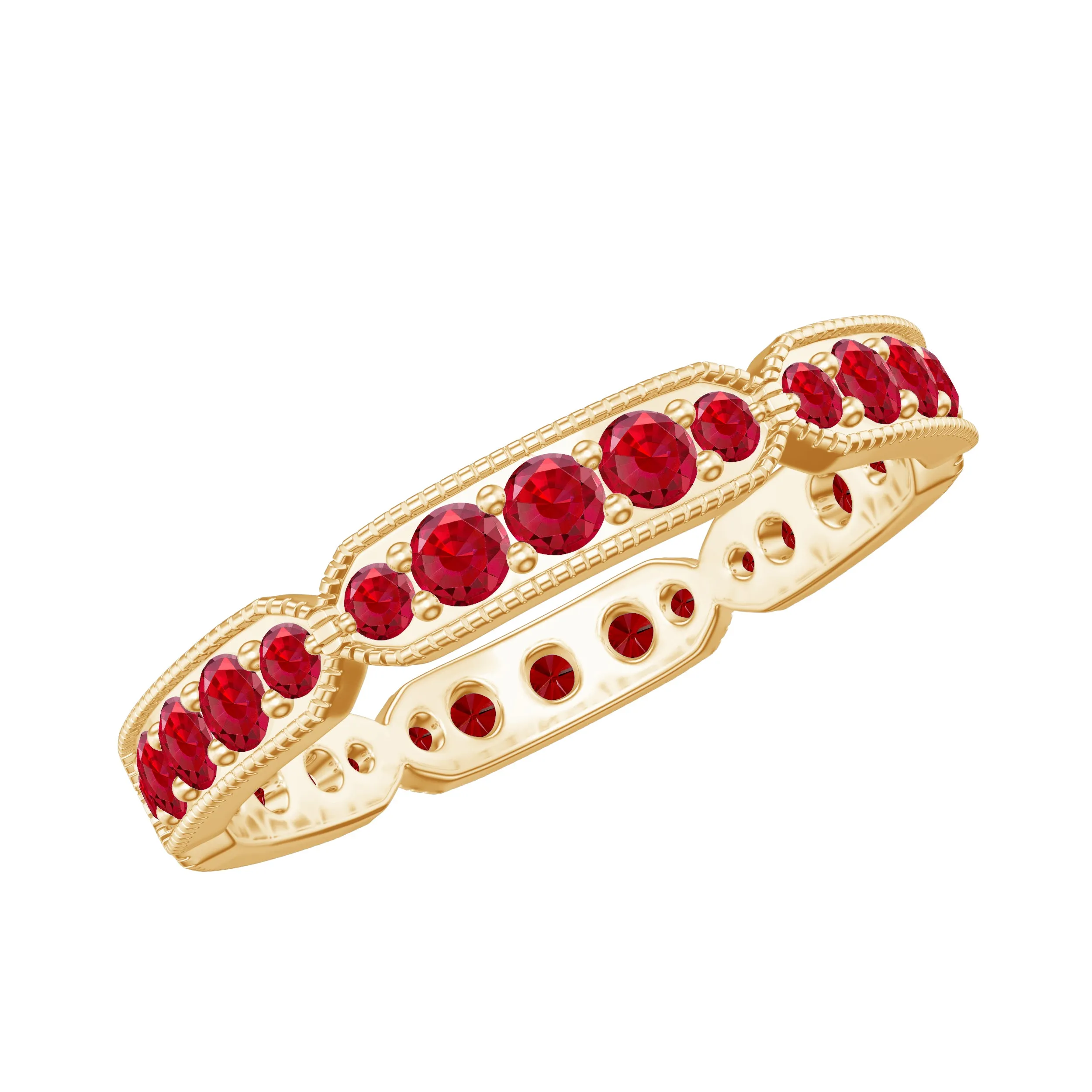 1 CT Created Ruby Eternity Band Ring with Gold Milgrain Details