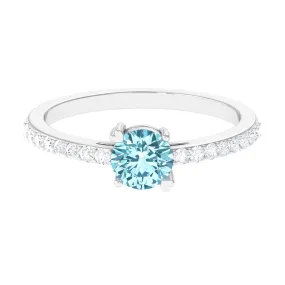 1 Ct Designer Aquamarine Solitaire Promise Ring with Diamond