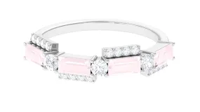 1 CT Designer Rose Quartz Half Eternity Ring with Diamond