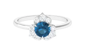 1 CT Floral London Blue Topaz and Diamond Engagement Ring