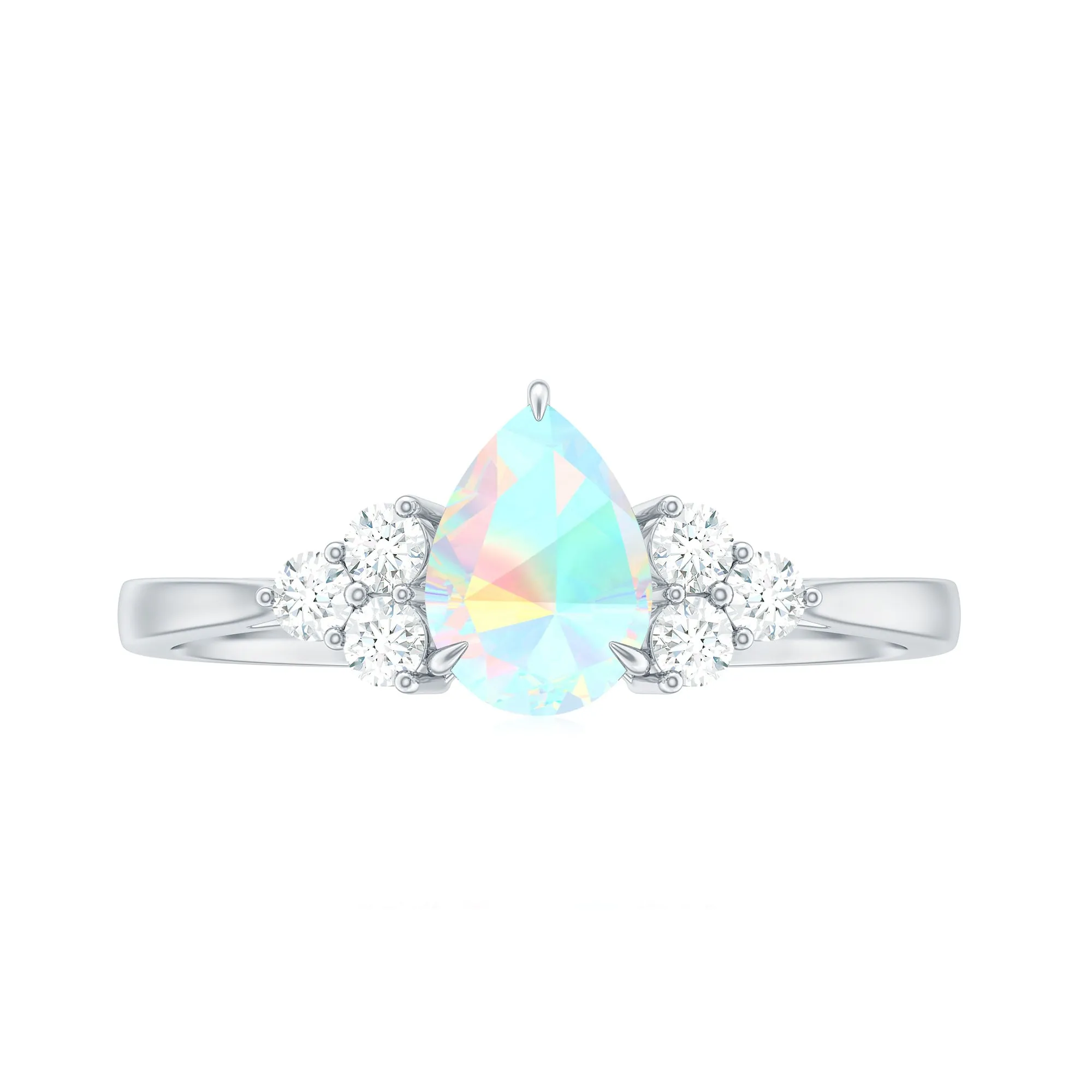 1 CT Pear Shape Ethiopian Opal and Diamond Trio Engagement Ring