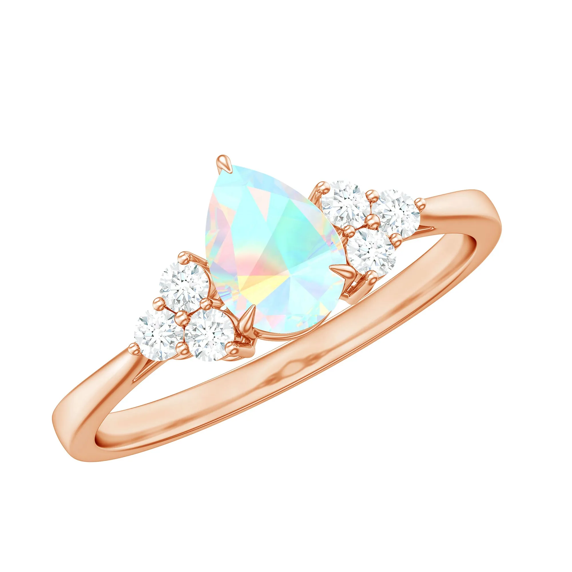 1 CT Pear Shape Ethiopian Opal and Diamond Trio Engagement Ring