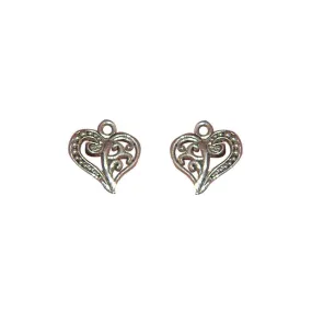 10 Pcs Tibetan Silver Filigree Heart 15mm x 14mm 3D Charms Pendants