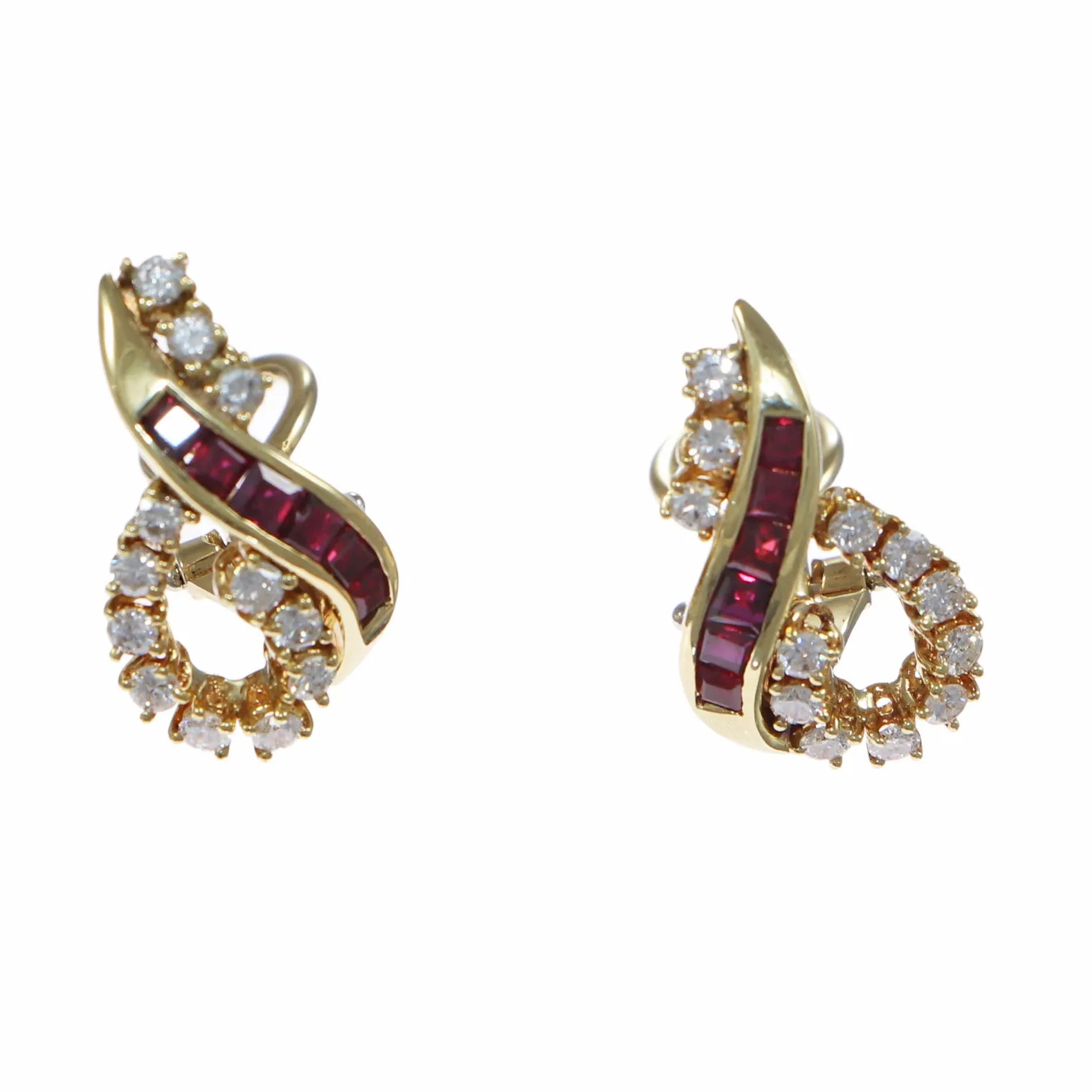 1.08ctw Baguette Ruby Diamond Cluster Earrings Solid 14k Yellow Gold 8.1g