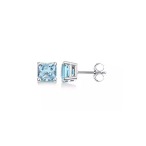 10k White Gold Plated 3 Ct Created Light Blue Sapphire Princess Cut Stud Earrings