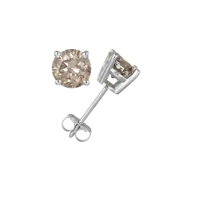 10k White Gold Plated 4 Carat Princess Cut Created Champagne Sapphire Stud Earrings