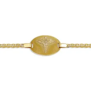 10K Yellow Gold Medic Bracelet with 7 1/2"  Marine Link Chain