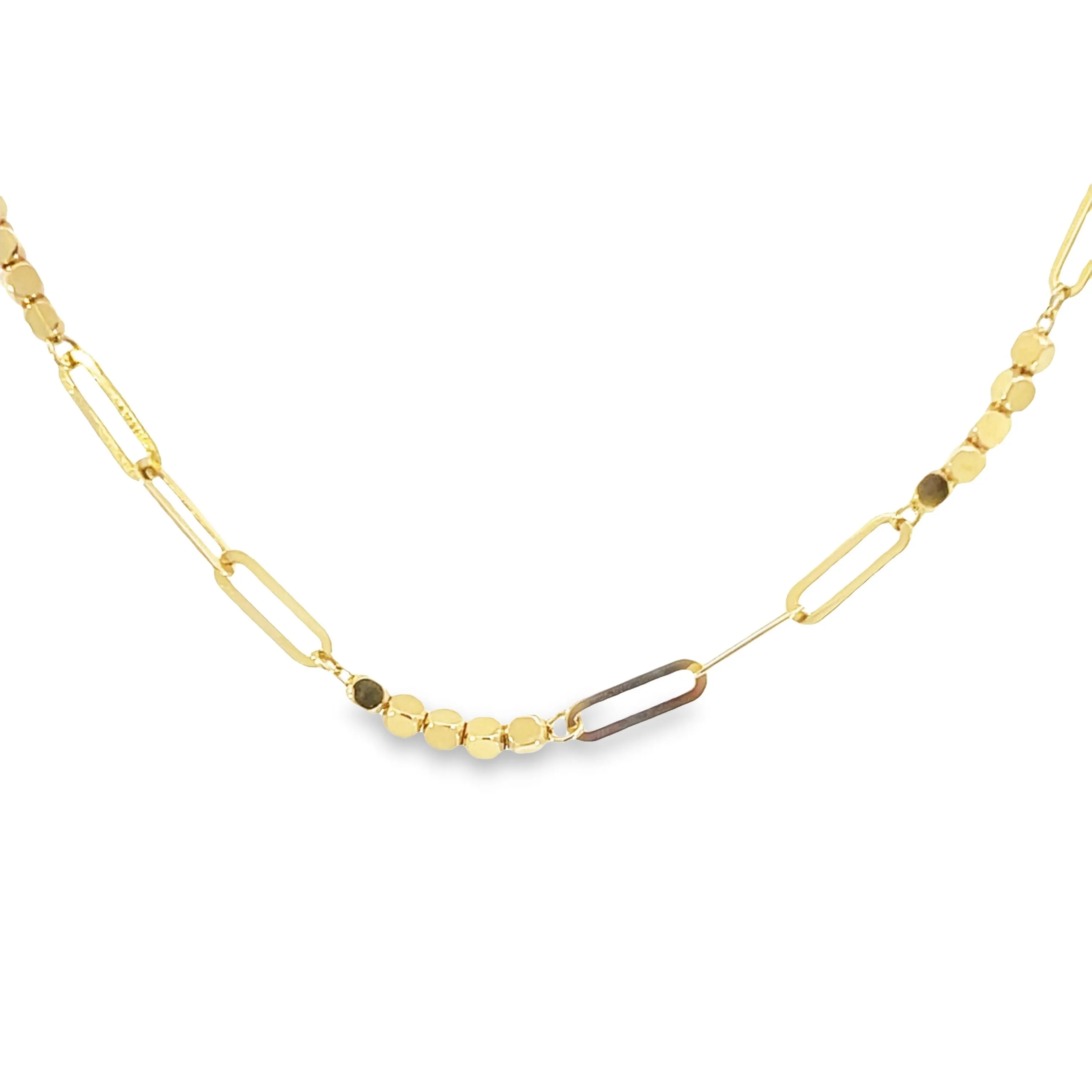 10K Yellow Gold Paperclip and Bead Link Bracelet