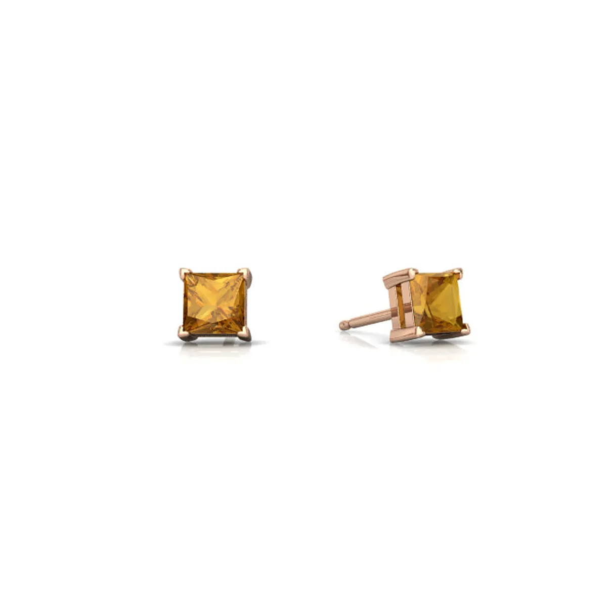 10k Yellow Gold Plated 1 Carat Princess Cut Created Citrine Sapphire Stud Earrings