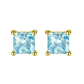 10k Yellow Gold Plated 1/2 Carat Square Created Blue Topaz Sapphire Stud Earrings