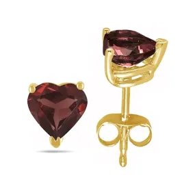 10k Yellow Gold Plated 2 Carat Heart Created Garnet Sapphire Stud Earrings