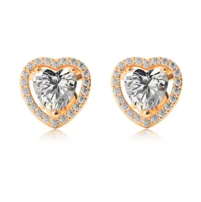 10k Yellow Gold Plated 2 Ct Created Halo Heart White Sapphire Stud Earrings