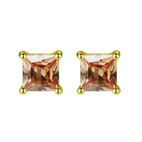 10k Yellow Gold Plated 4 Carat Princess Cut Created Champagne Sapphire Stud Earrings