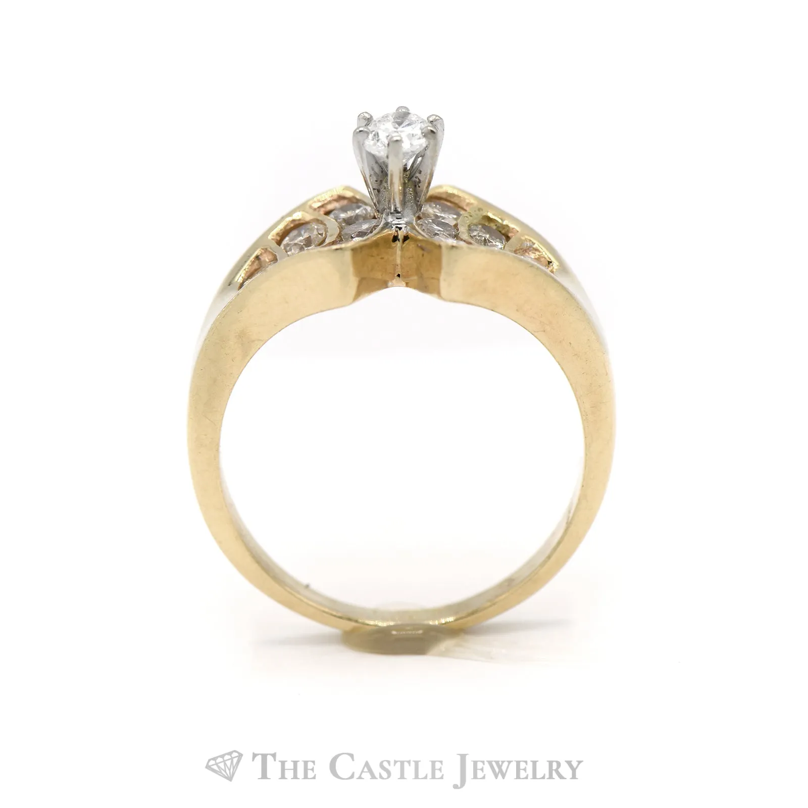 1.25CTTW Oval Diamond Solitaire with Accents in 14KT Yellow Gold