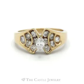 1.25CTTW Oval Diamond Solitaire with Accents in 14KT Yellow Gold