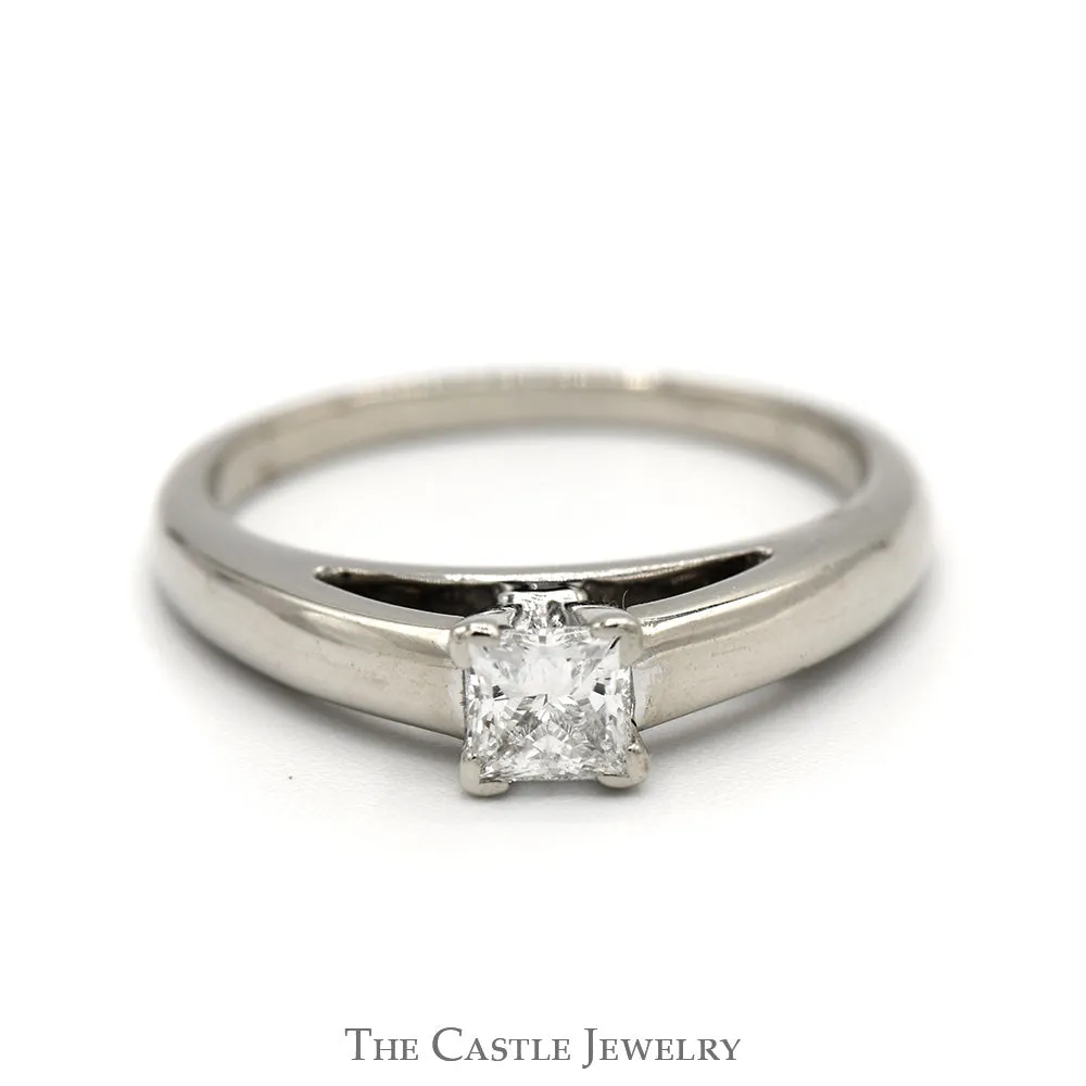 1/2ct Princess Cut Diamond Solitaire Engagement Ring in 14k White Gold Cathedral Mounting