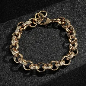 12mm Gold Filled Alternate Crystal Pattern Belcher Bracelet 8 Inch