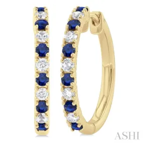 1/4 ctw Petite 1.80 MM Sapphire and Round Cut Diamond Precious Fashion Huggies in 10K Yellow Gold