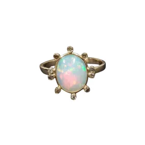 14k Gold Ethiopian Opal & Diamond Ring