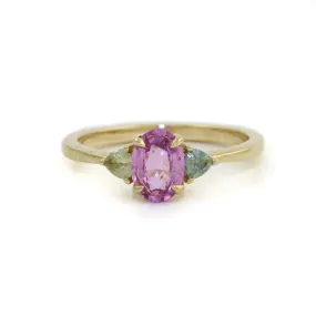 14K Gold Pink & Teal Sapphire Ring