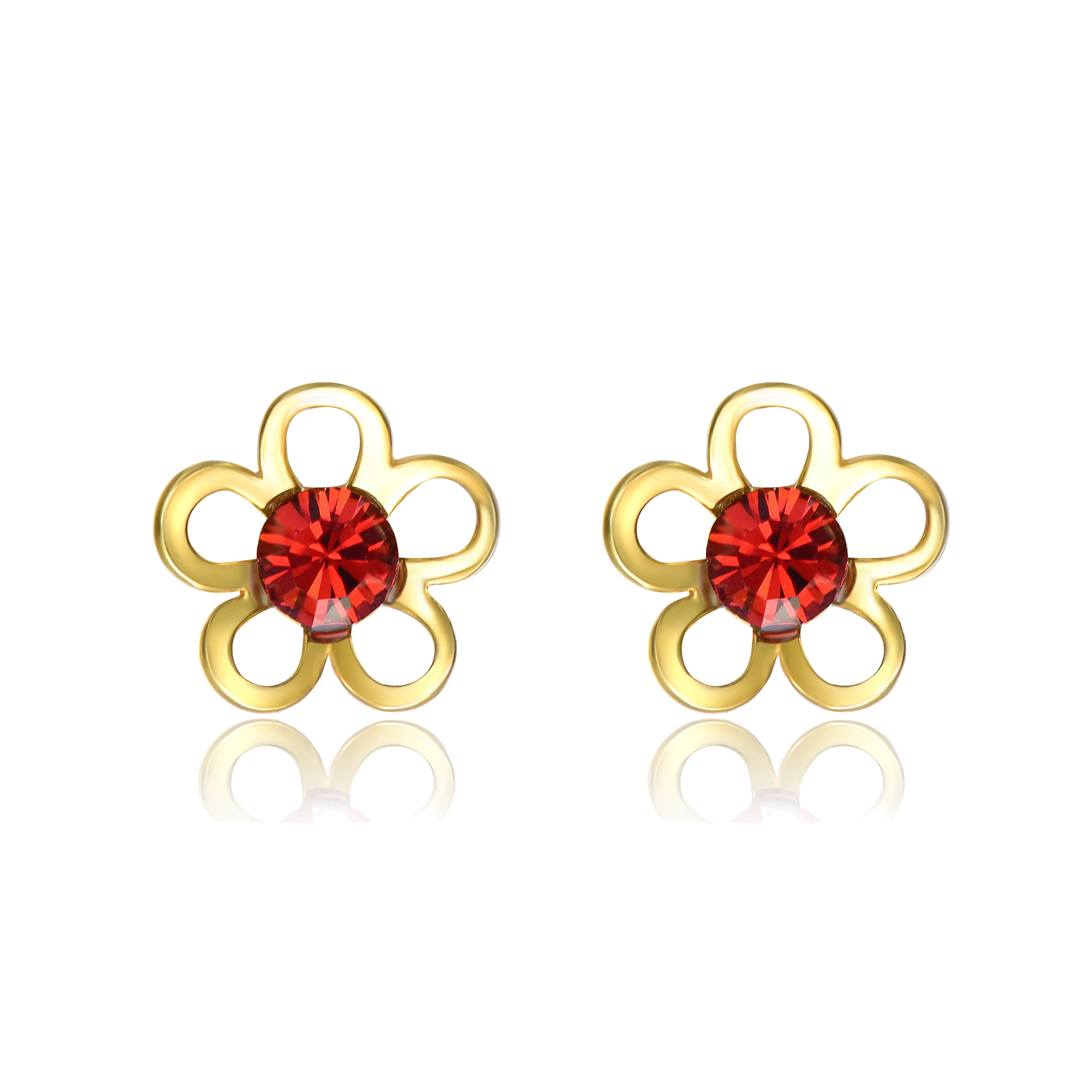 14k Gold Plated Red Velvet cubic zirconia Daisy Flower Stud Earrings