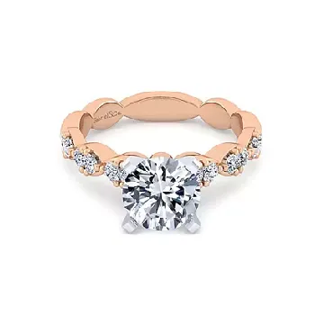 14k Rose Gold 0.45Ct Diamond Engagement Ring Mounting with Cubic Zirconia Center