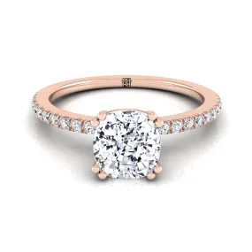 14K Rose Gold Cushion Diamond Simple French Pave Double Claw Prong Engagement Ring -1/6ctw