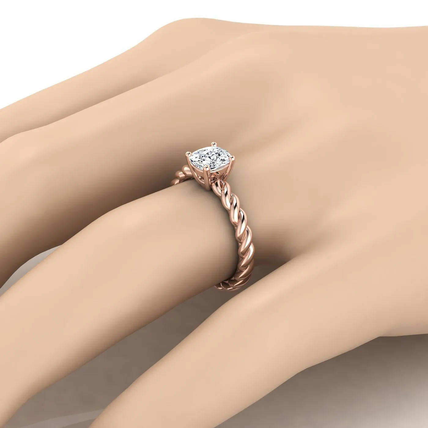 14K Rose Gold Cushion  Twisted Rope Braid Solitaire Band