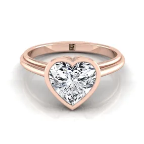 14K Rose Gold Heart Shape Center  Bezel Halo Cathedral Solitaire Engagement Ring