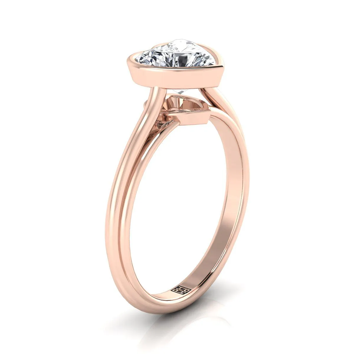 14K Rose Gold Heart Shape Center  Bezel Halo Cathedral Solitaire Engagement Ring