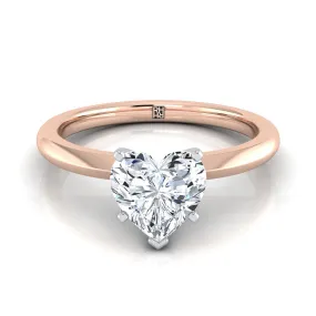 14K Rose Gold Heart Shape Center  Petite Knife Edge Solitaire Engagement Ring