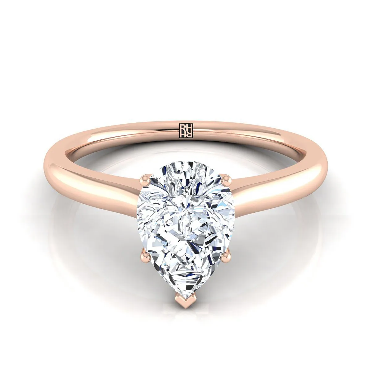 14K Rose Gold Pear Shape Center Cathedral Solitaire Surprise Secret Stone Engagement Ring