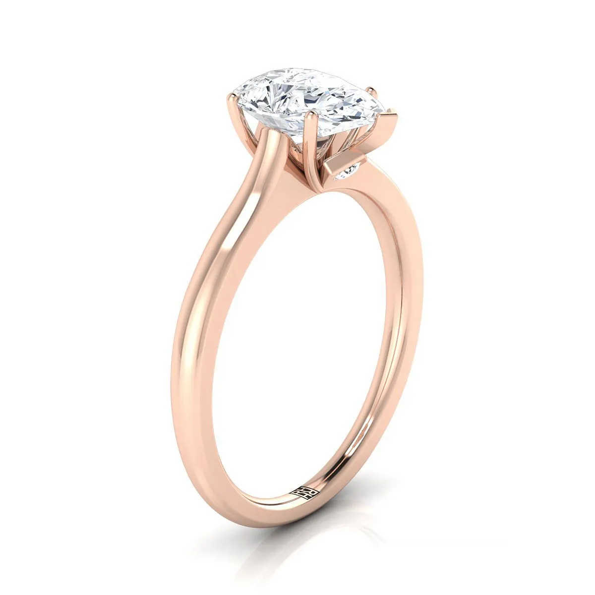 14K Rose Gold Pear Shape Center Cathedral Solitaire Surprise Secret Stone Engagement Ring