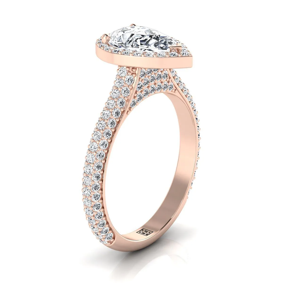 14K Rose Gold Pear Shape Center Diamond Micro-Pavé Halo Engagement Ring -7/8ctw