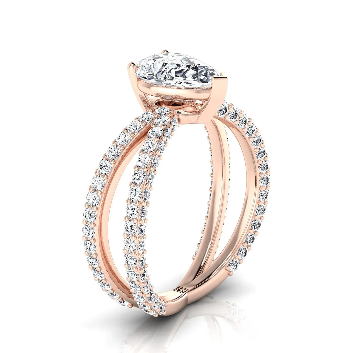 14K Rose Gold Pear Shape Center Open Diamond Pave Criss Cross Engagement Ring -1-1/3ctw