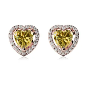 14k Rose Gold Plated 2 Ct Created Halo Heart Yellow Sapphire Stud Earrings