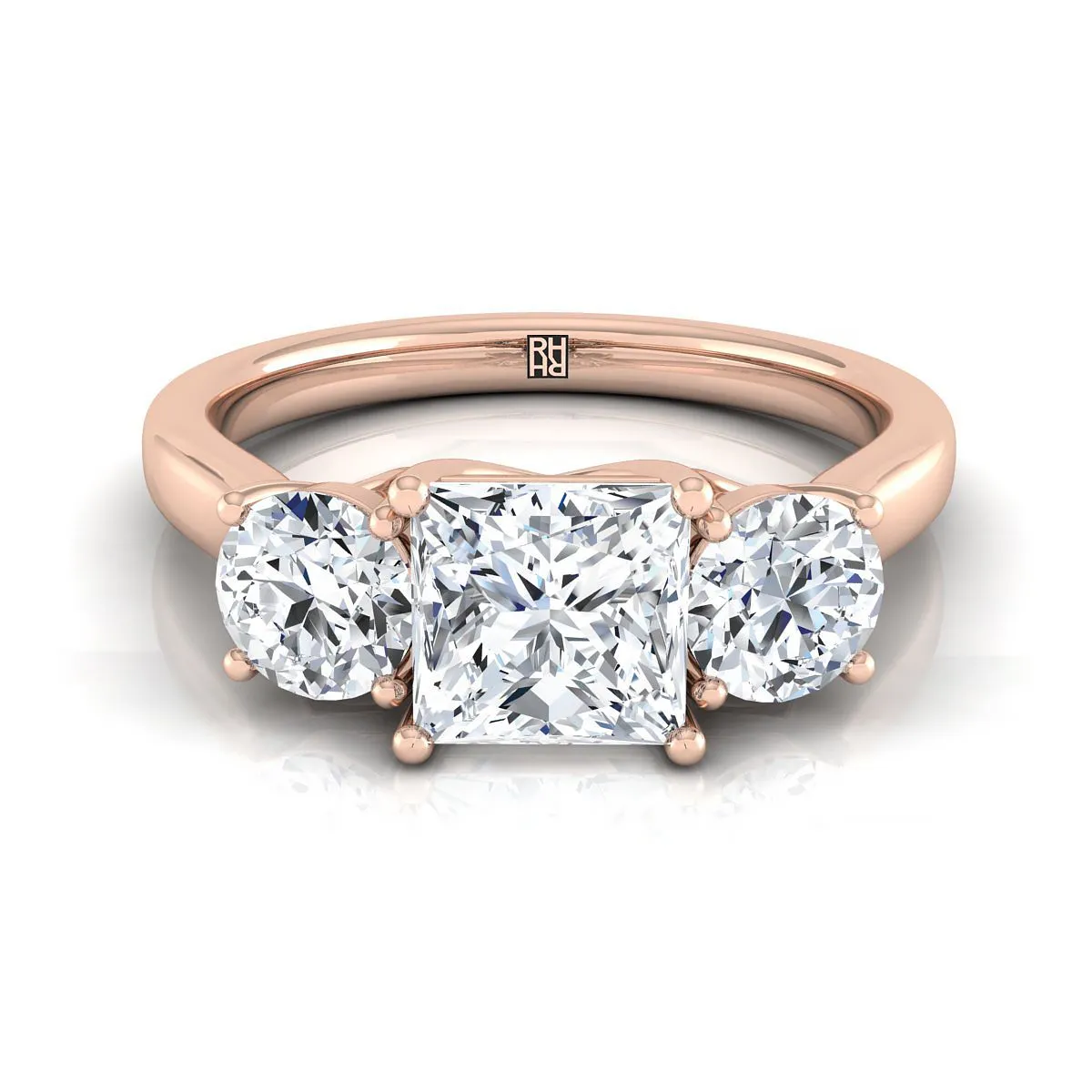 14K Rose Gold Princess Cut Classic Three Stone Diamond Engagement Ring -5/8ctw