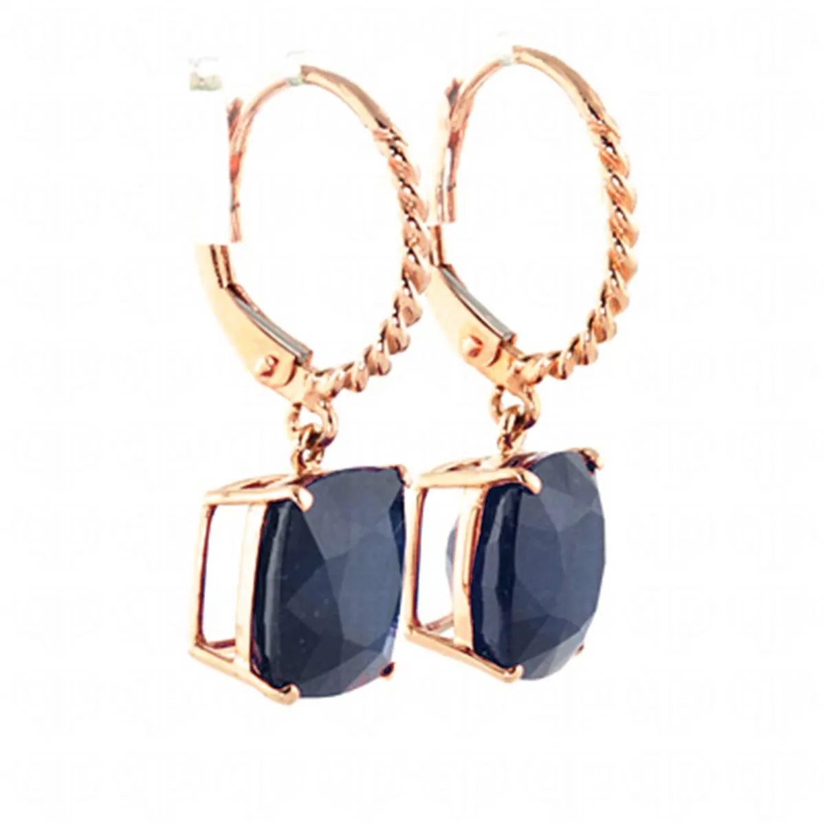 14K Solid Rose Gold Leverback Earrings Natural Sapphire Jewelry