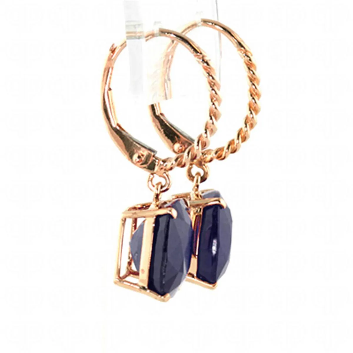 14K Solid Rose Gold Leverback Earrings Natural Sapphire Jewelry