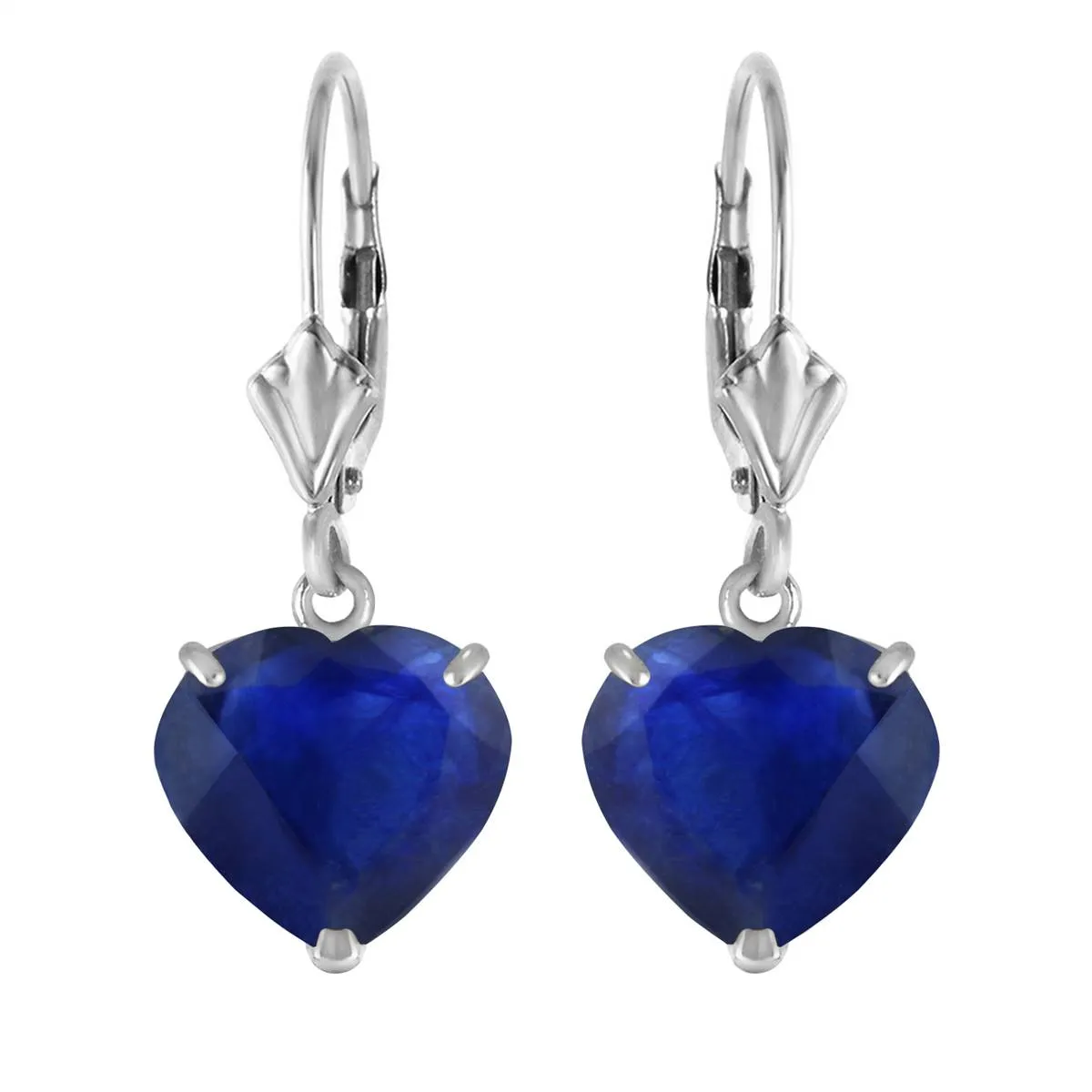 14K Solid White Gold Leverback Earrings Natural 10mm Heart Sapphires