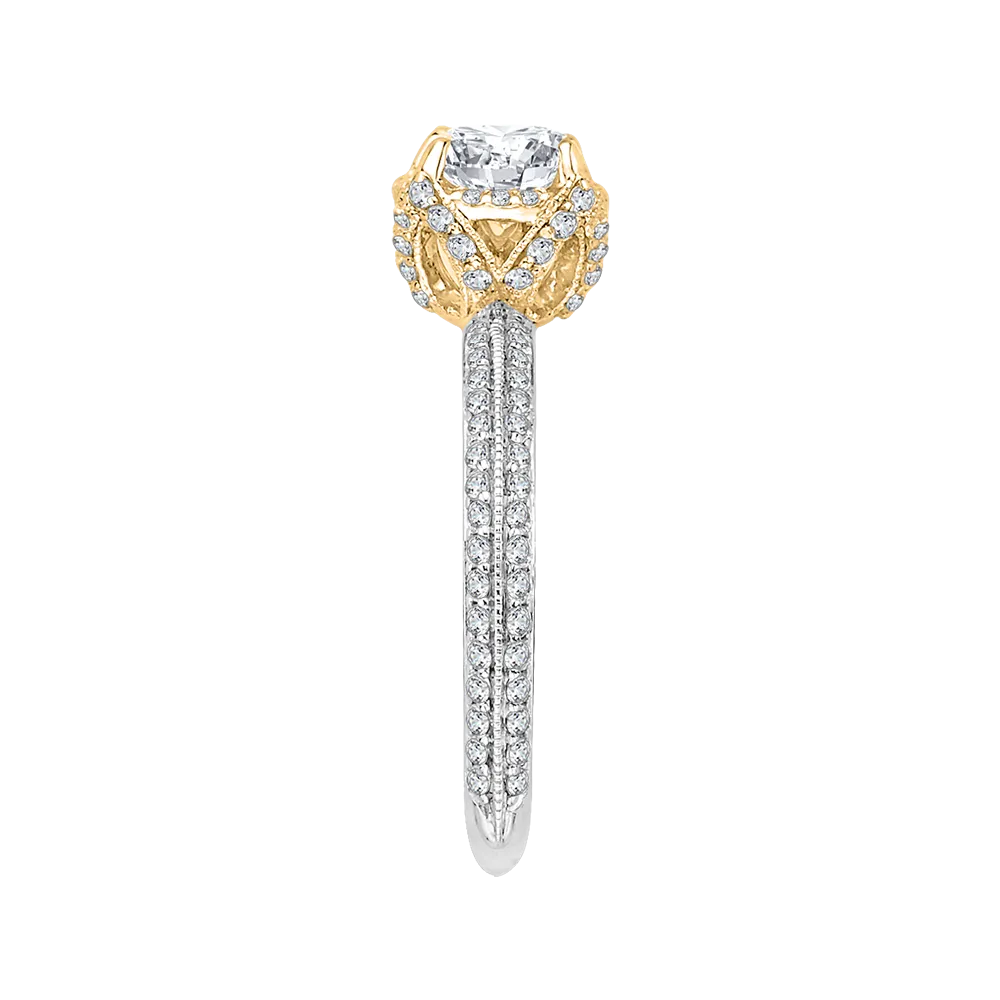 14K Two Tone Gold Euro Shank Round Diamond Engagement Ring (Semi Mount)