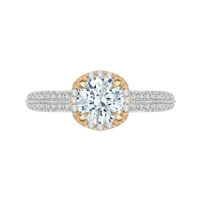 14K Two Tone Gold Euro Shank Round Diamond Engagement Ring (Semi Mount)