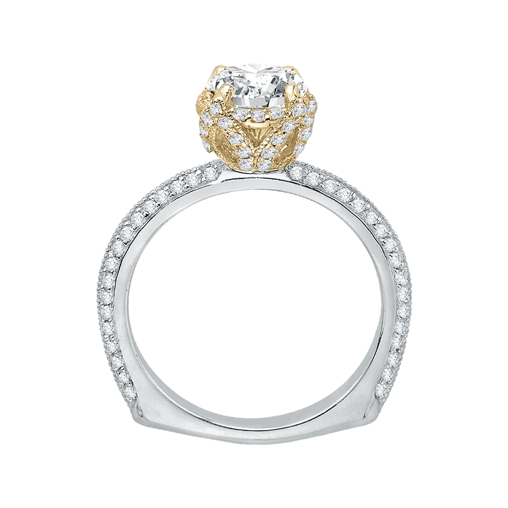 14K Two Tone Gold Euro Shank Round Diamond Engagement Ring (Semi Mount)