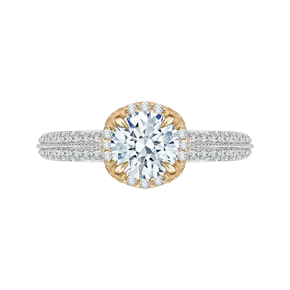 14K Two Tone Gold Euro Shank Round Diamond Engagement Ring (Semi Mount)