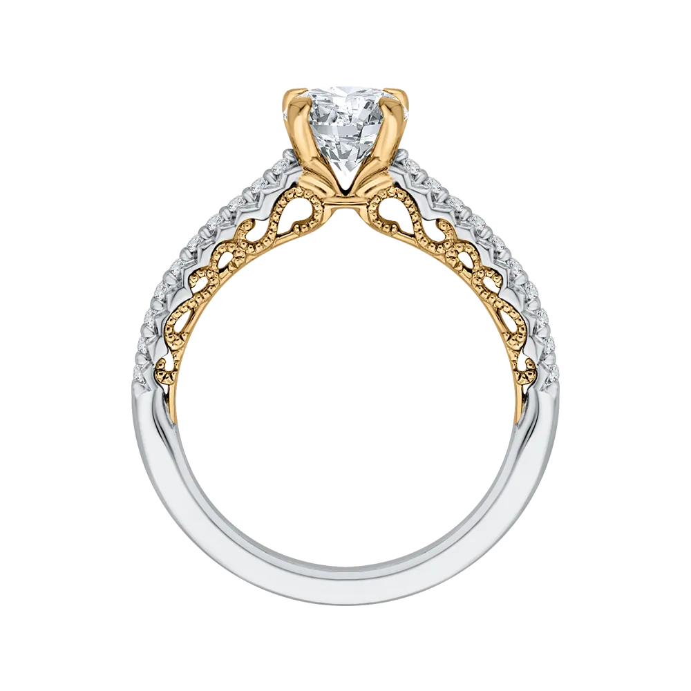 14K Two Tone Gold Round Diamond Engagement Ring (Semi Mount)