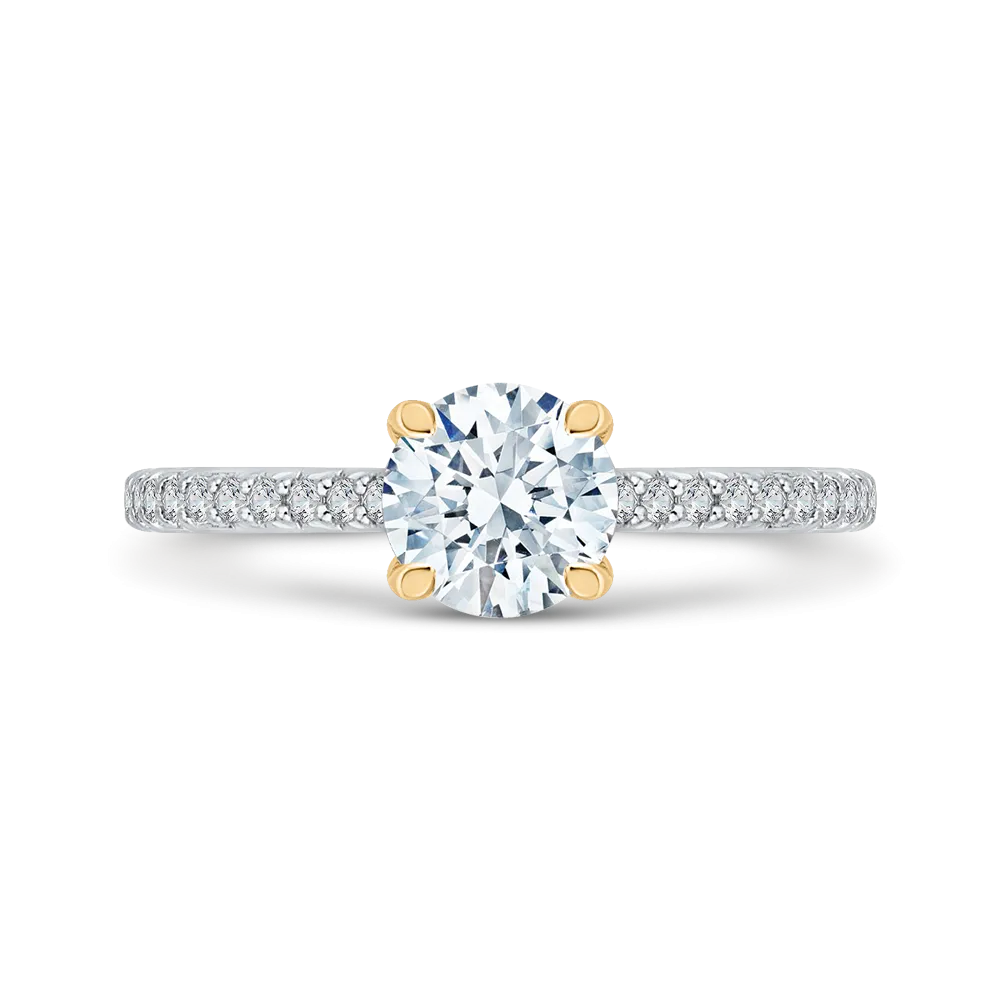 14K Two Tone Gold Round Diamond Engagement Ring (Semi Mount)